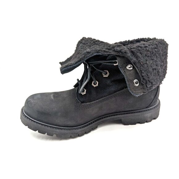 Timberland Authentic Women Waterproof Fleece Fold Down Boot Black Leather US 6.5 - Picture 13 of 15